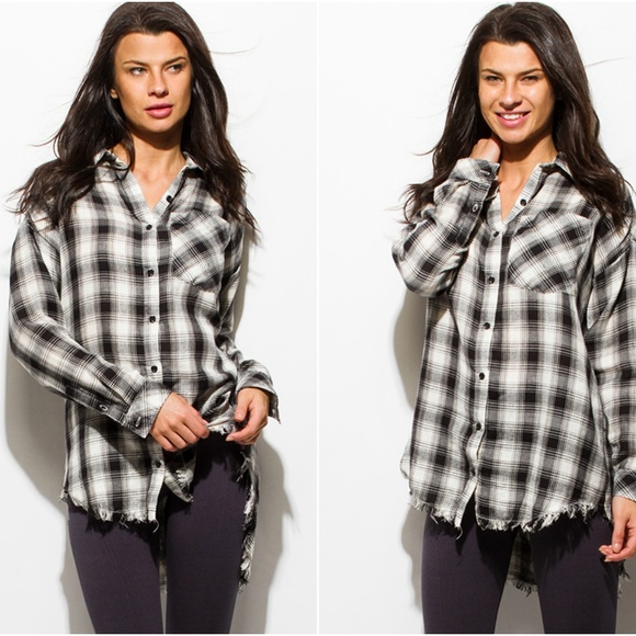 NEW Black & White Plaid Button Up - Picture 3 of 4